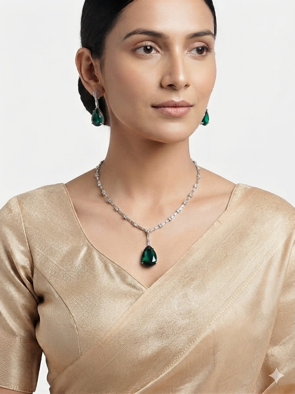 Everlasting Quality Jewels Silver Plated AD Necklace Set