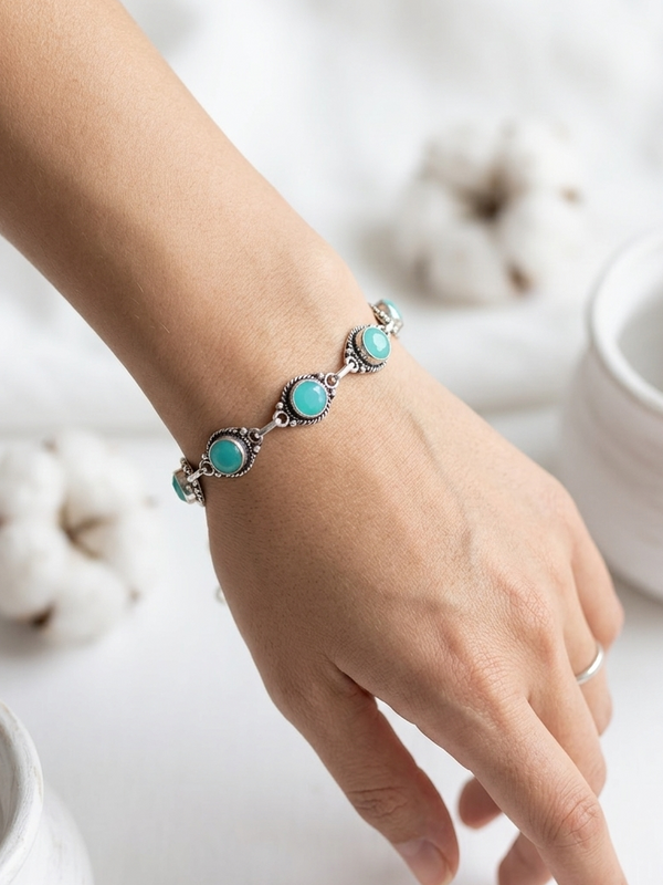 Oxidized Sterling Silver Garnet Handmade Bracelet