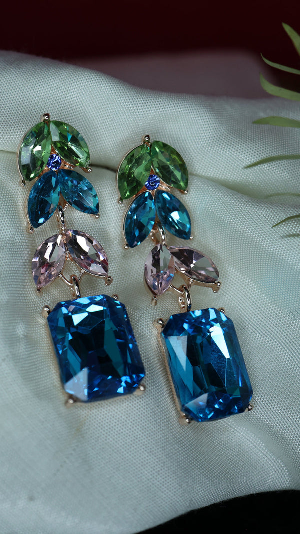 Multicolor Diamond Studded Long Earrings