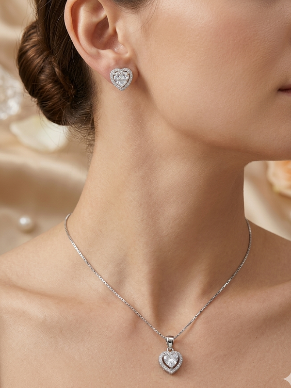 Heart Design Silver Pendant Set