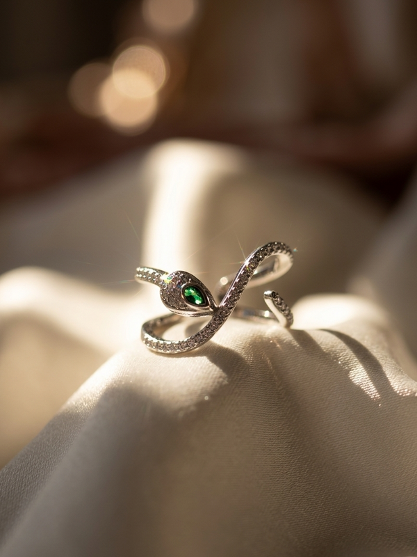 Artistically Designed Snake Zircon Studded Adjustable Ring