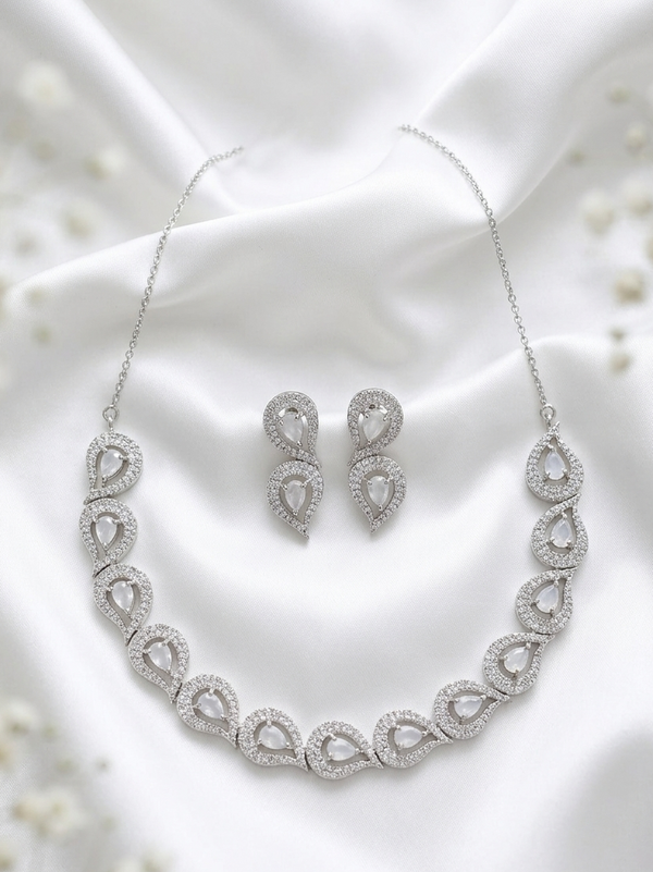 Rhodium Plated Zircon Studded Necklace Set