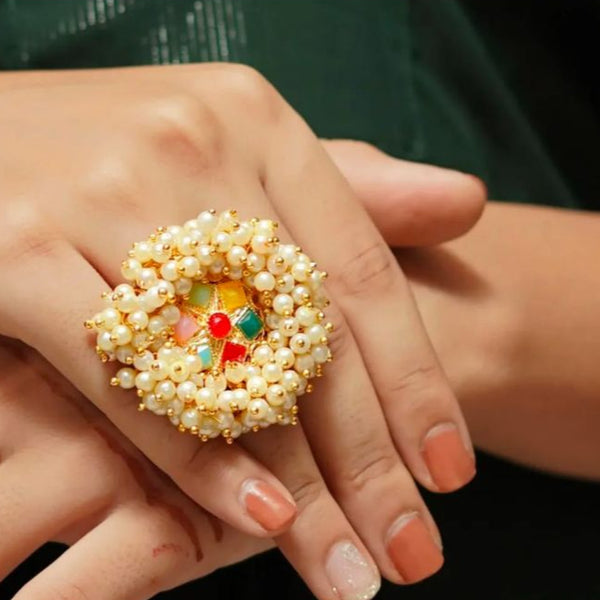 Gold Plated Adjustable Ring With Pearl