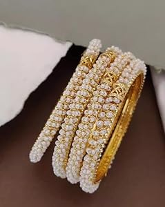 White Moti Gold Plated Bangles