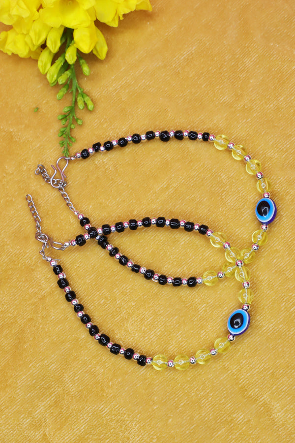 Colorful and Black Beads Silver Anklet