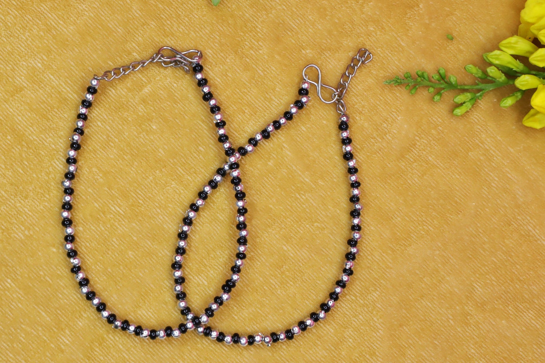 Black Beads and Silver-Plated Anklet - Main Image