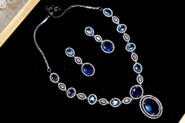 Rhodium Plated Round Shaped Necklace Set
