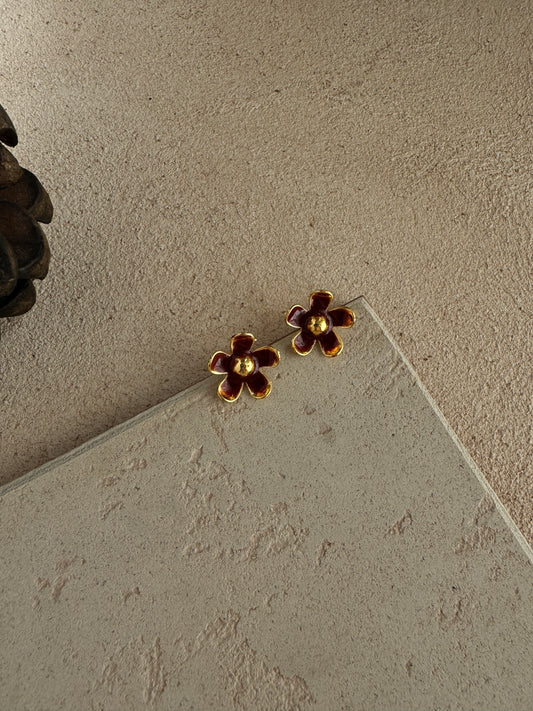Red Flower Stud Earrings