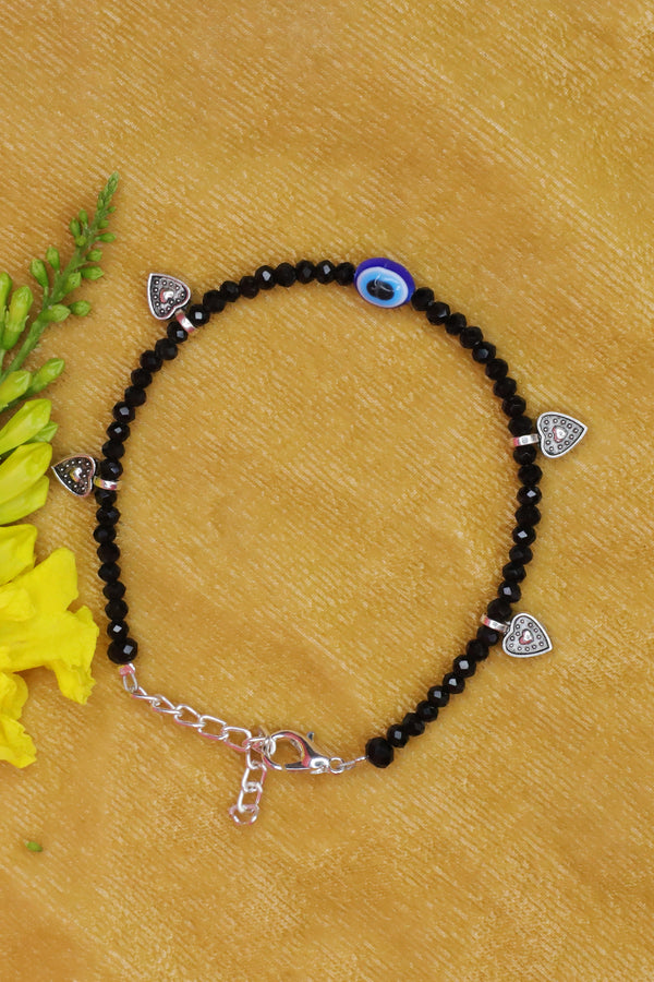 Heart Shape Black Beads Bracelet