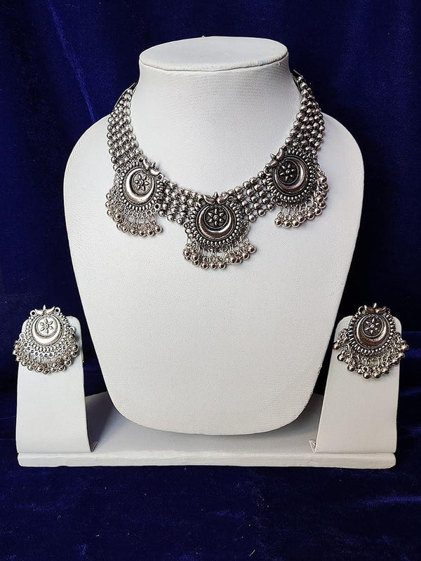 Traditional Design Oxidized Silver Choker Necklace