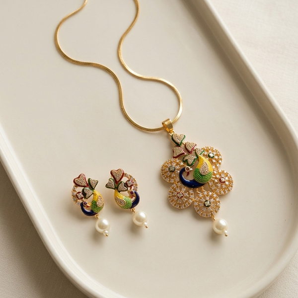 Royal Peacock Meenakari Pendant Set