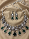 Kundan Polki Plated Emerald Green Zirconia Droplet Necklace Set