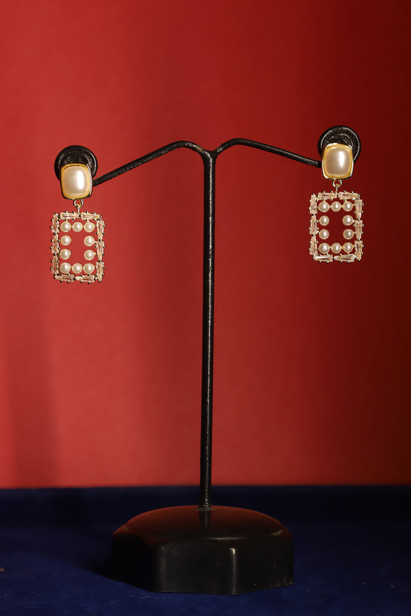 Korean White Pearl Studded Drop Earrings