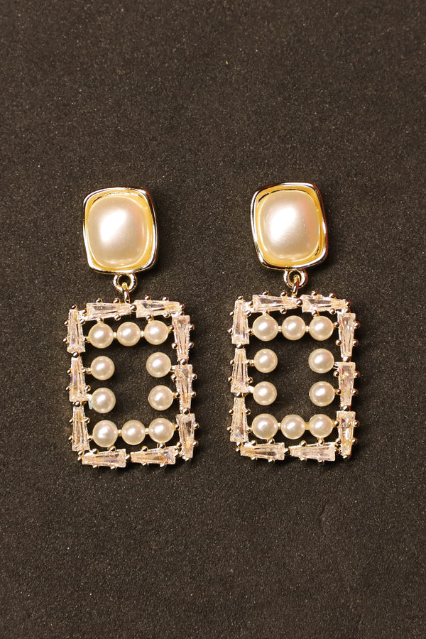 Korean White Pearl Studded Drop Earrings