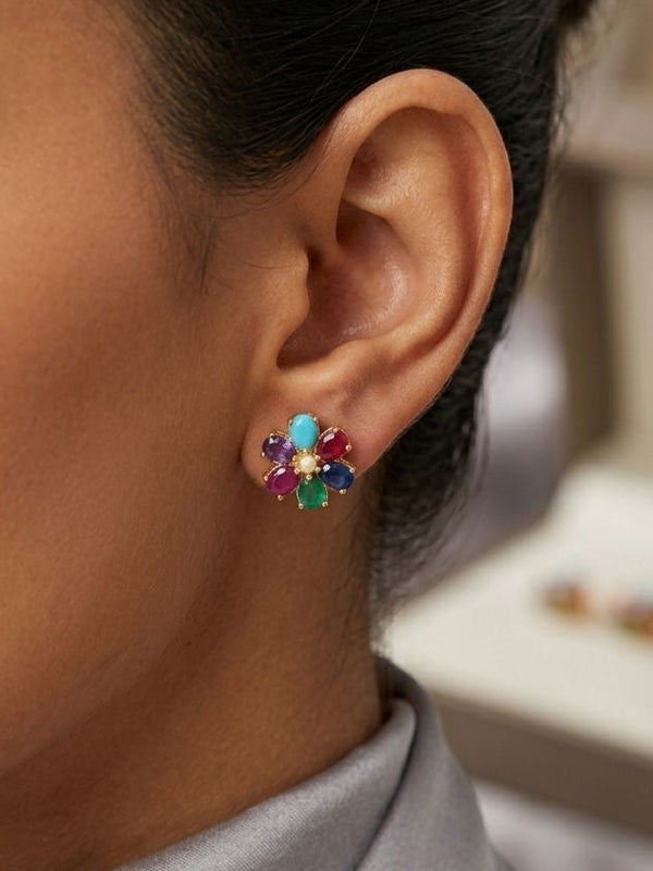 Multicolor Flower Design Stud