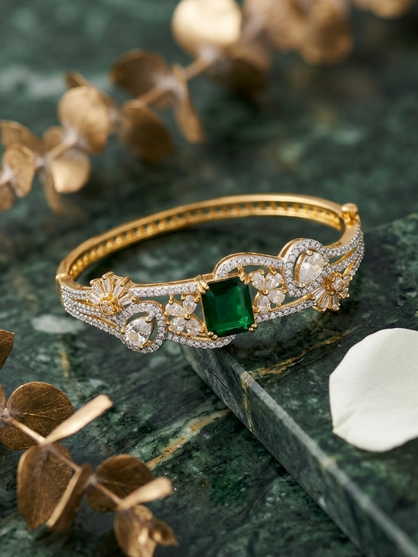 Natural Emerald American Diamond Bangle