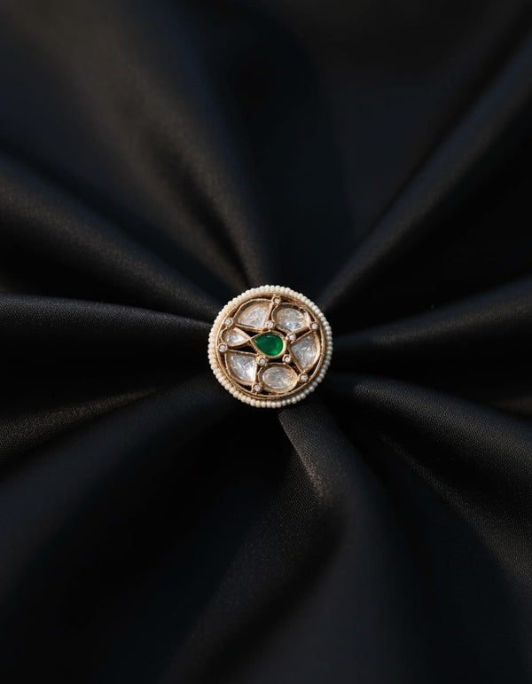 Brass Kundan Adjustable Ring