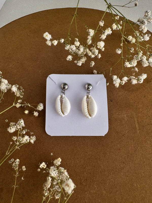Silver Tone Shell Earring