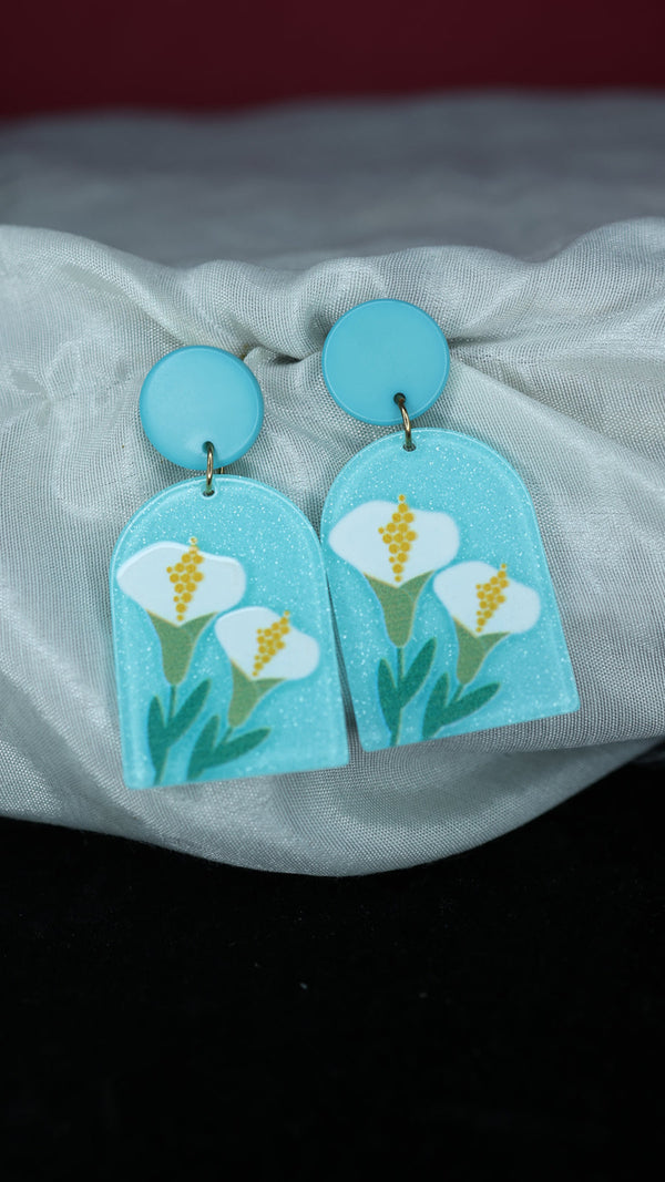 Drop Dangle Flower Print Earrings