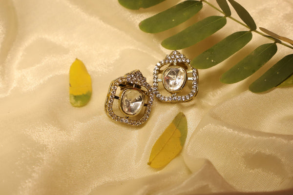 Elegant Gold Polki Diamond Earrings