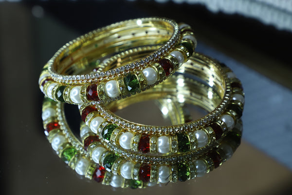 Traditional Pearls And Stones Multicolor Bangles