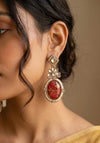 Resin Art Pink Kundan Earrings