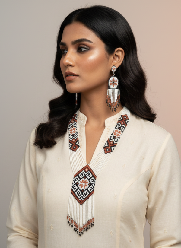 Meraki Trends White Native American Beaded Necklace