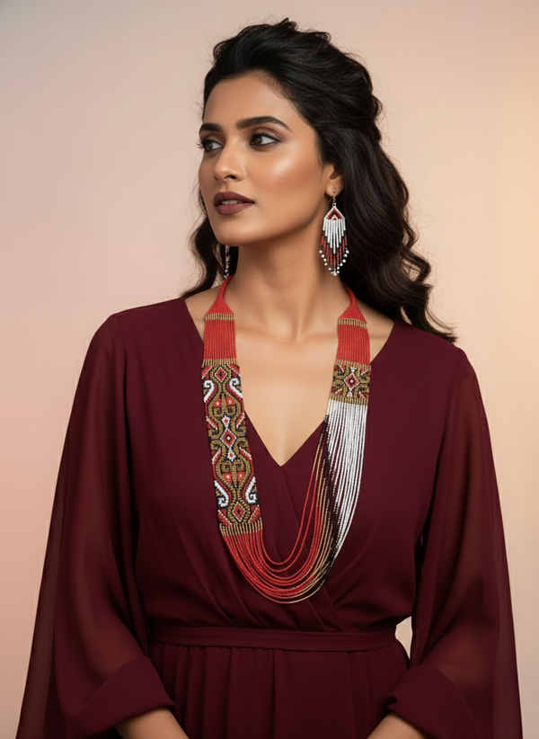 Handmade Ukrainian Beads Long Necklace