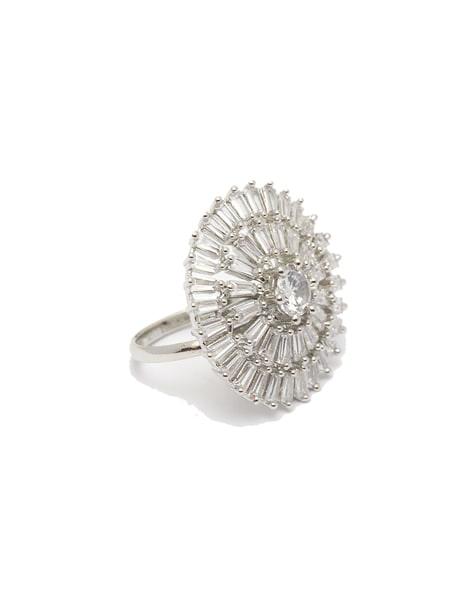 Silver Plated Cocktail Elegant Floral Design Ring