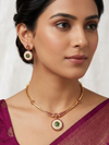 Meraki Necklace Pearl Emerald Ruby Studded Choker Set