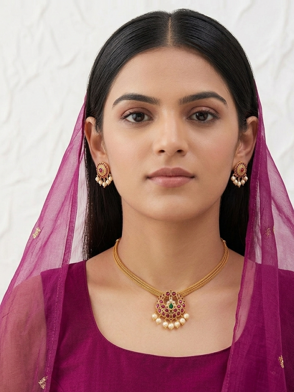 Traditional Indian Gold- Plated with White Pearl
