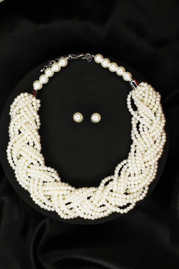 Stunning Braided Pearl Neckpiece with studs