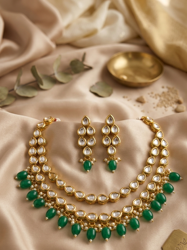 Meraki Gold Plated Kundan Necklace Set
