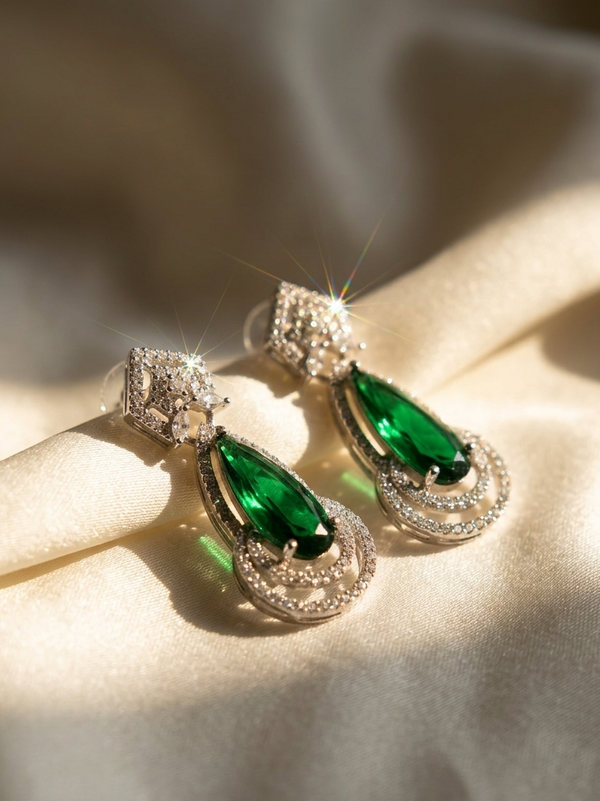 Emerald Statement Diamond Earrings