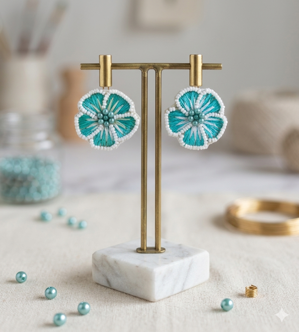 Flower Design Beaded Earrings