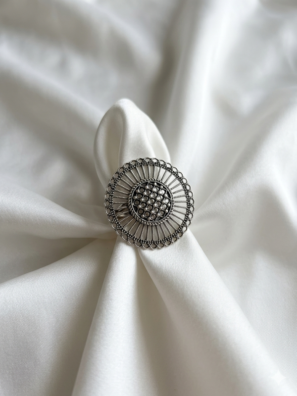 Meraki Trends Oxidized German Silver Adjustable Ring