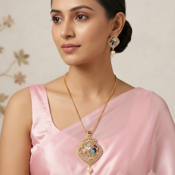 Peacock with Pearl Drop Pendant Set
