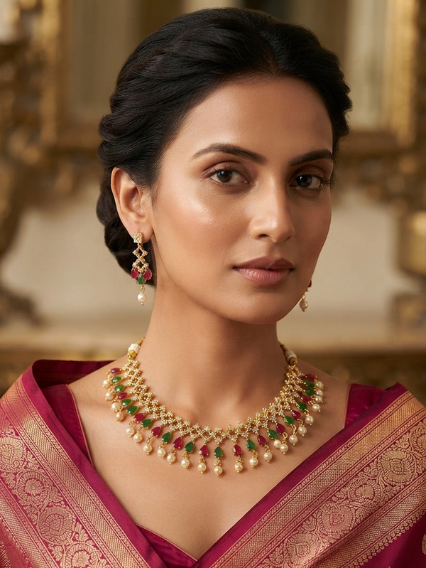 Multicolor Stone Gold-Plated Necklace Sets