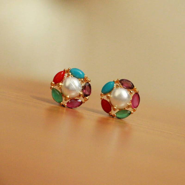 Multicolor stones Stud with pearl