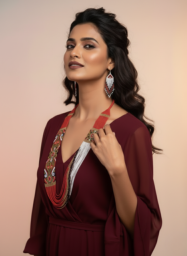 Handmade Ukrainian Beads Long Necklace