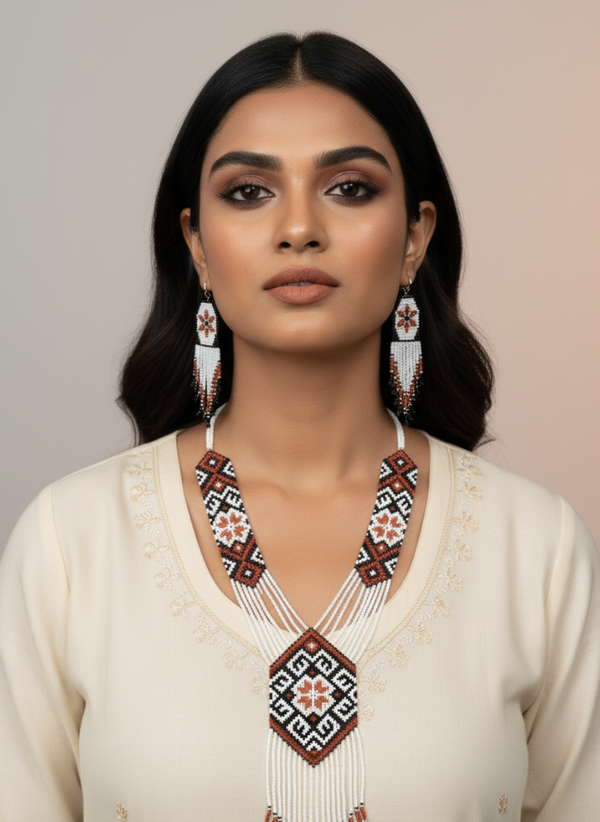 Meraki Trends White Native American Beaded Necklace