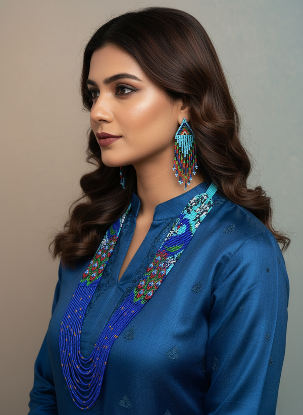 Peacock Design Blue Beads Necklace
