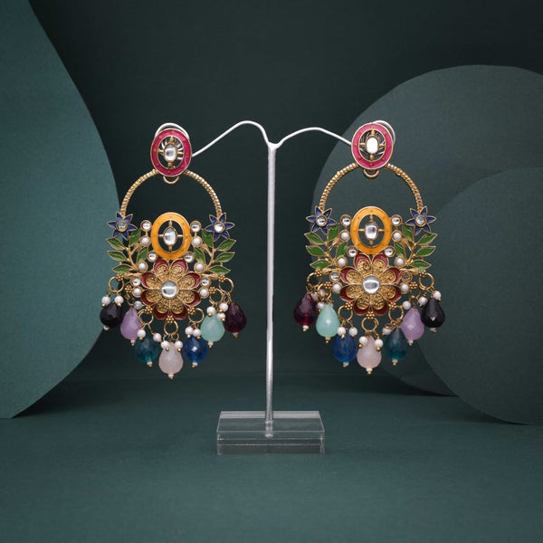 Statement Floral Hand Painted Kundan Earrings