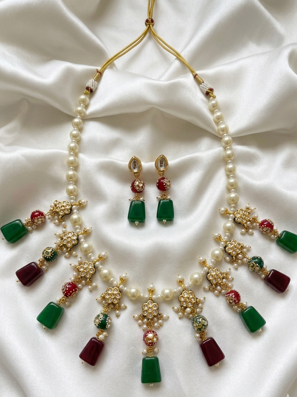 Multi Stones Pearl Kundan Set