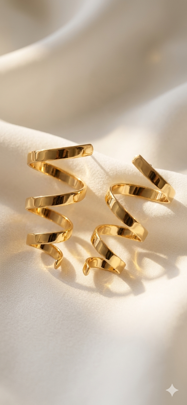 Gold Spiral Twisted Design Earrings