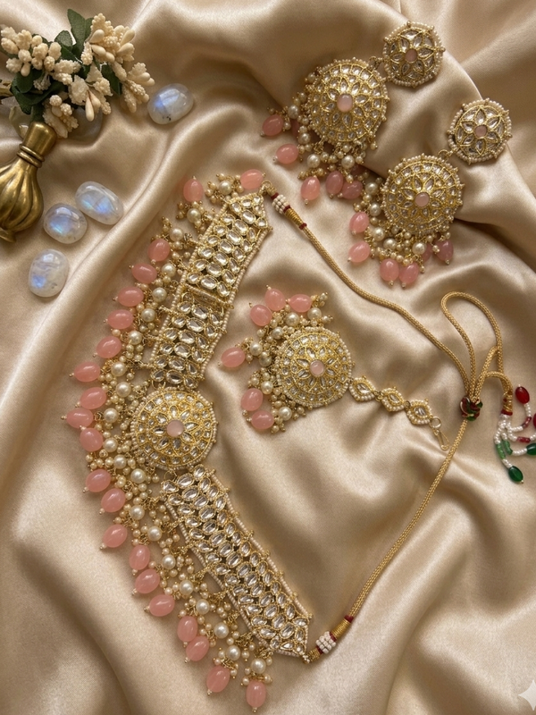 Meraki Light Weight Designer White Beads Polki Set