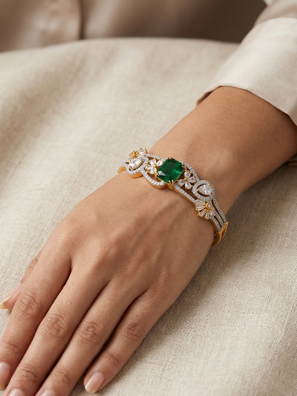 Natural Emerald American Diamond Bangle
