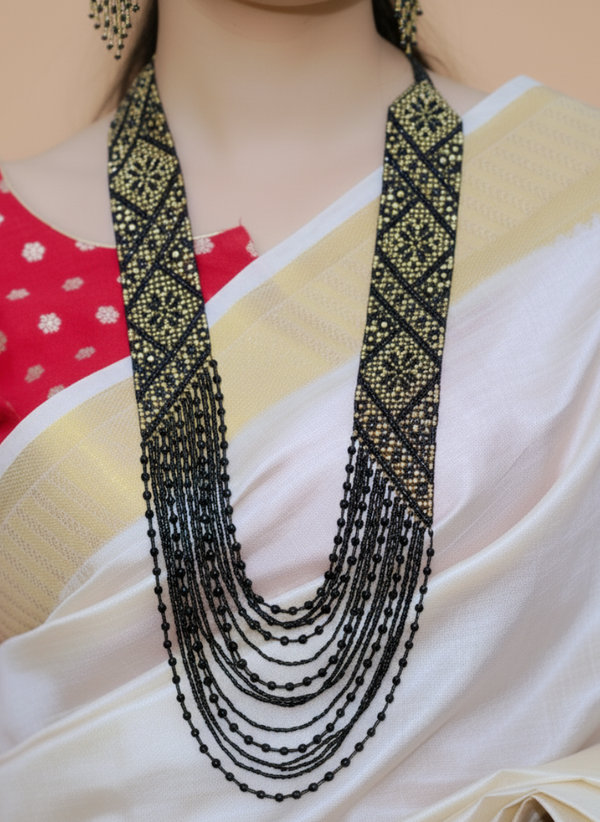 Flower Printed Beaded Layered Necklace