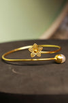 Flower And Pearl Brass Adjustable Bracelet