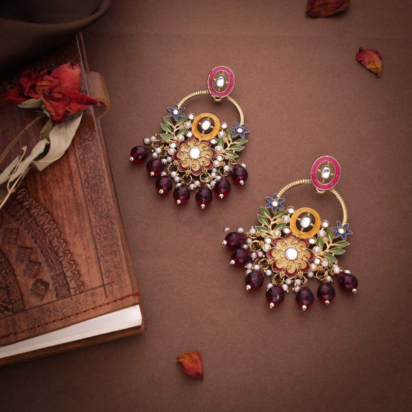 Statement Floral Hand Painted Kundan Earrings